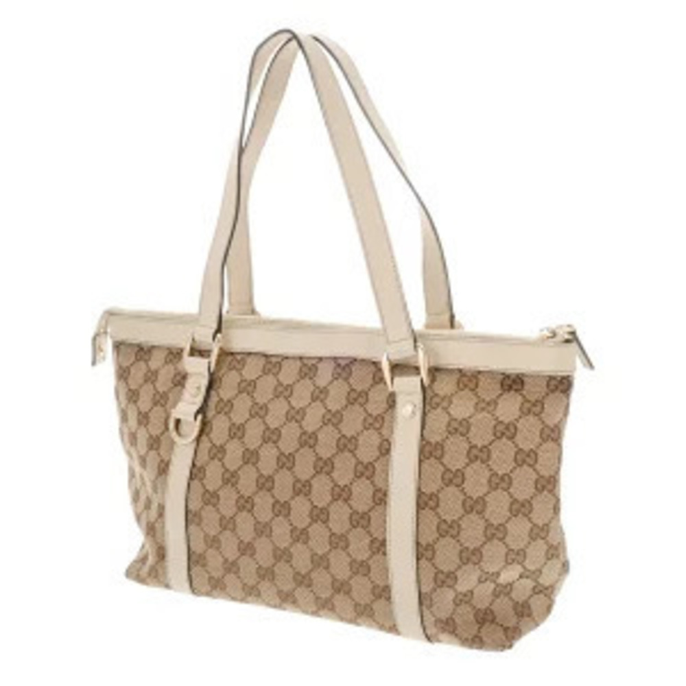 Gucci GG leather White handbag tote ebony canvas Ivory beige bag